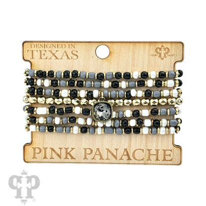 Seven strand ceramic look bead bracelet, Austrian crystal - LC