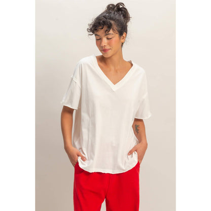 Washed V-Neck Oversized Tee
