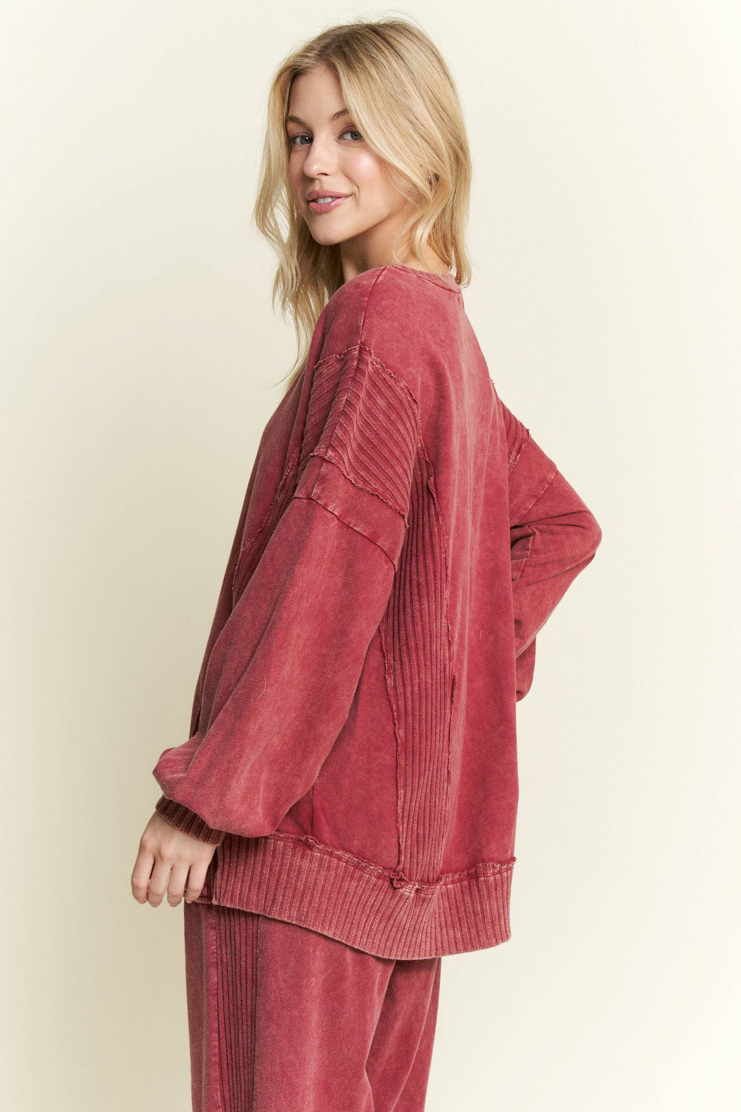 Mineral Wash Knit Sweater detail Terry sweatshirt HT6072