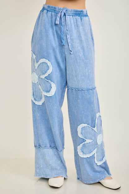 Mineral Washed Half cut Daisy terry thermal Pants HP6809