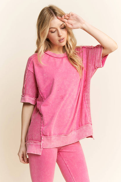 J.Her Mineral Washed Open Mesh Sleeve Side Detail T-Shirt