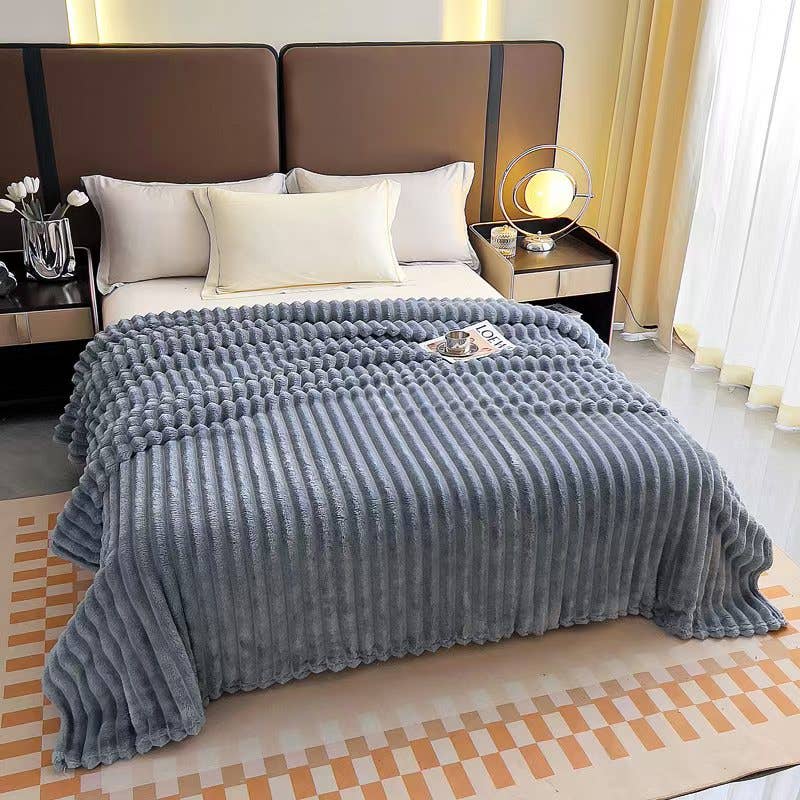 Stripe Fleece Throw – Ultra Plush Ribbed Blanket with 1.6" Wide Channel Texture