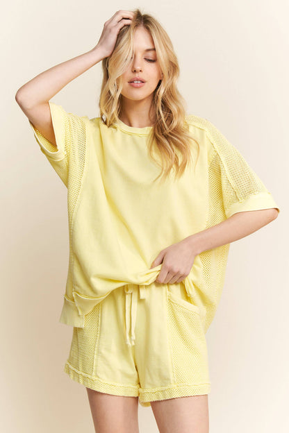 J.Her Mineral Washed Open Mesh Sleeve Side Detail T-Shirt