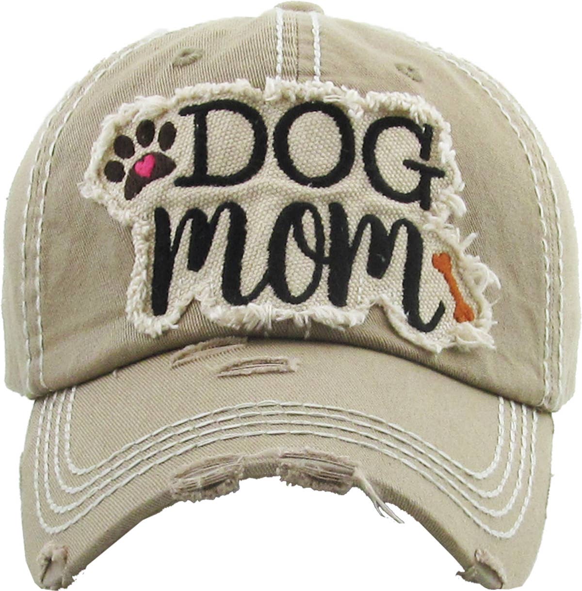 DOG MOM WASHED VINTAGE BALLCAP: WHT