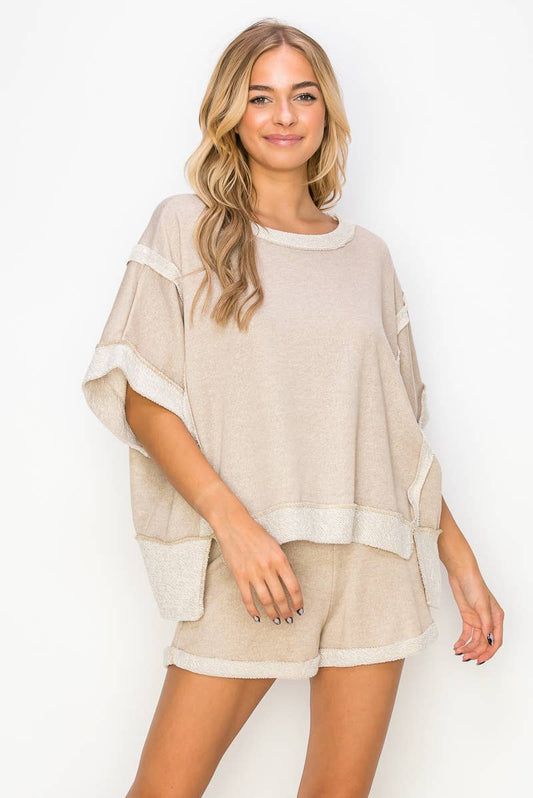 Oversize Reverse Contrast Banded Top HT4028