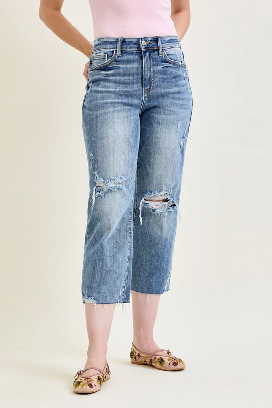 82256 HW Destroy Crop Wide Leg Judy Blue Jeans