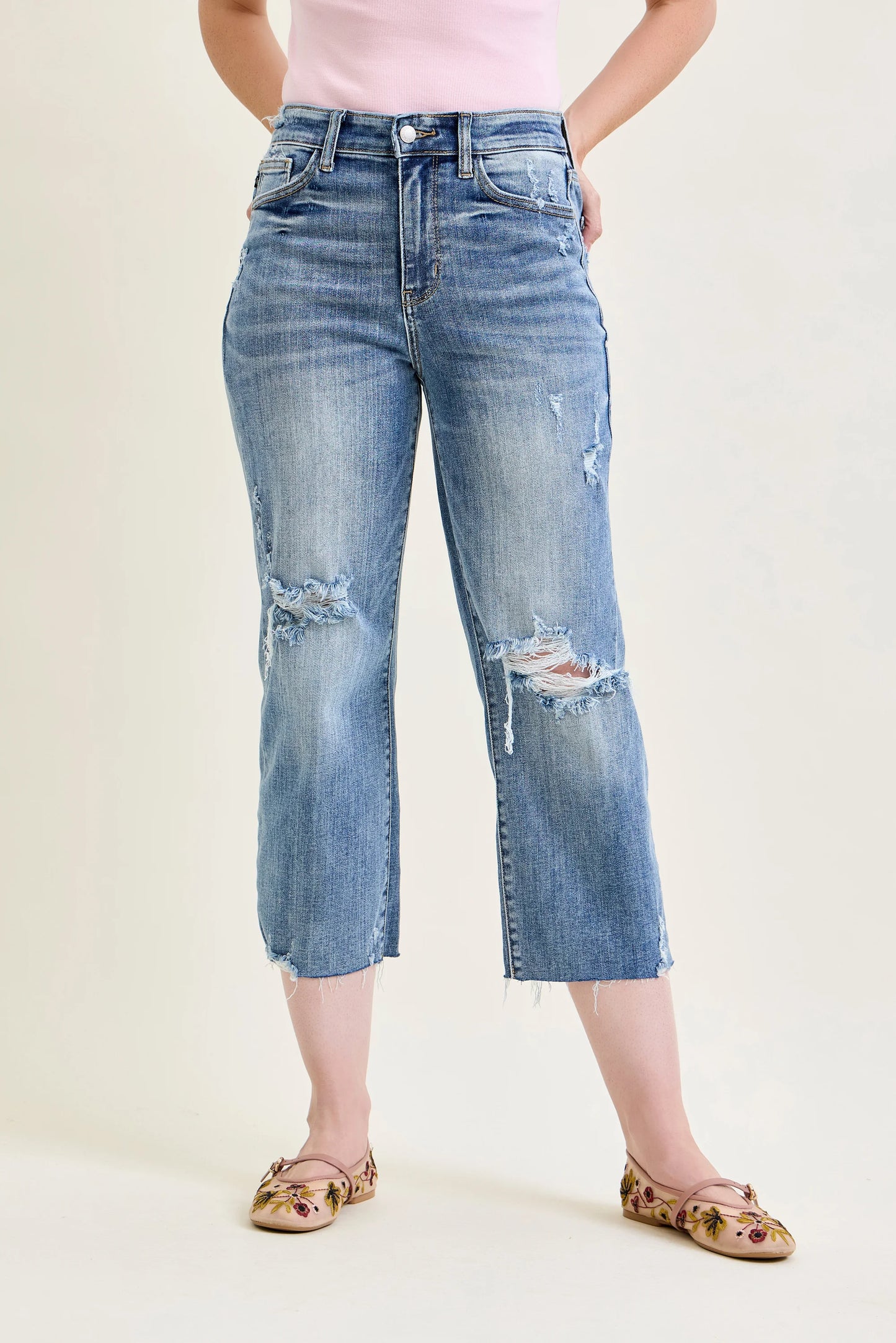 82256 HW Destroy Crop Wide Leg Judy Blue Jeans