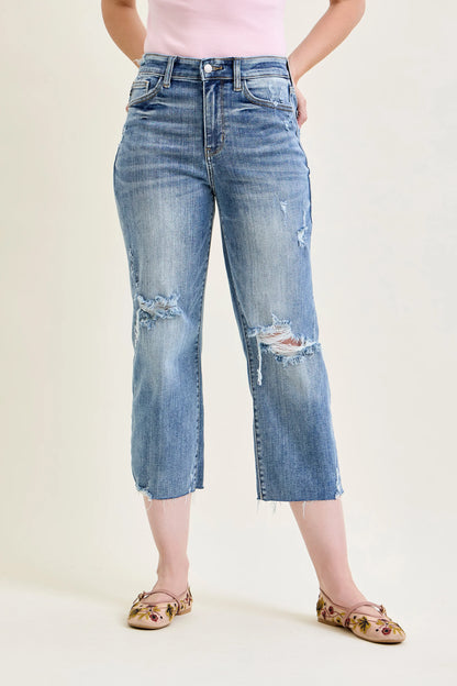 82256 HW Destroy Crop Wide Leg Judy Blue Jeans