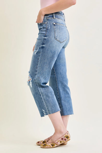 82256 HW Destroy Crop Wide Leg Judy Blue Jeans