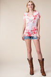 Vocal S/S V Neck Top Shirt with laced back and cross stone details