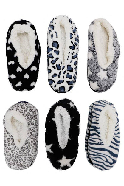 Fuzzy Plush Fleece Lined Holiday Gripper Sock Slippers