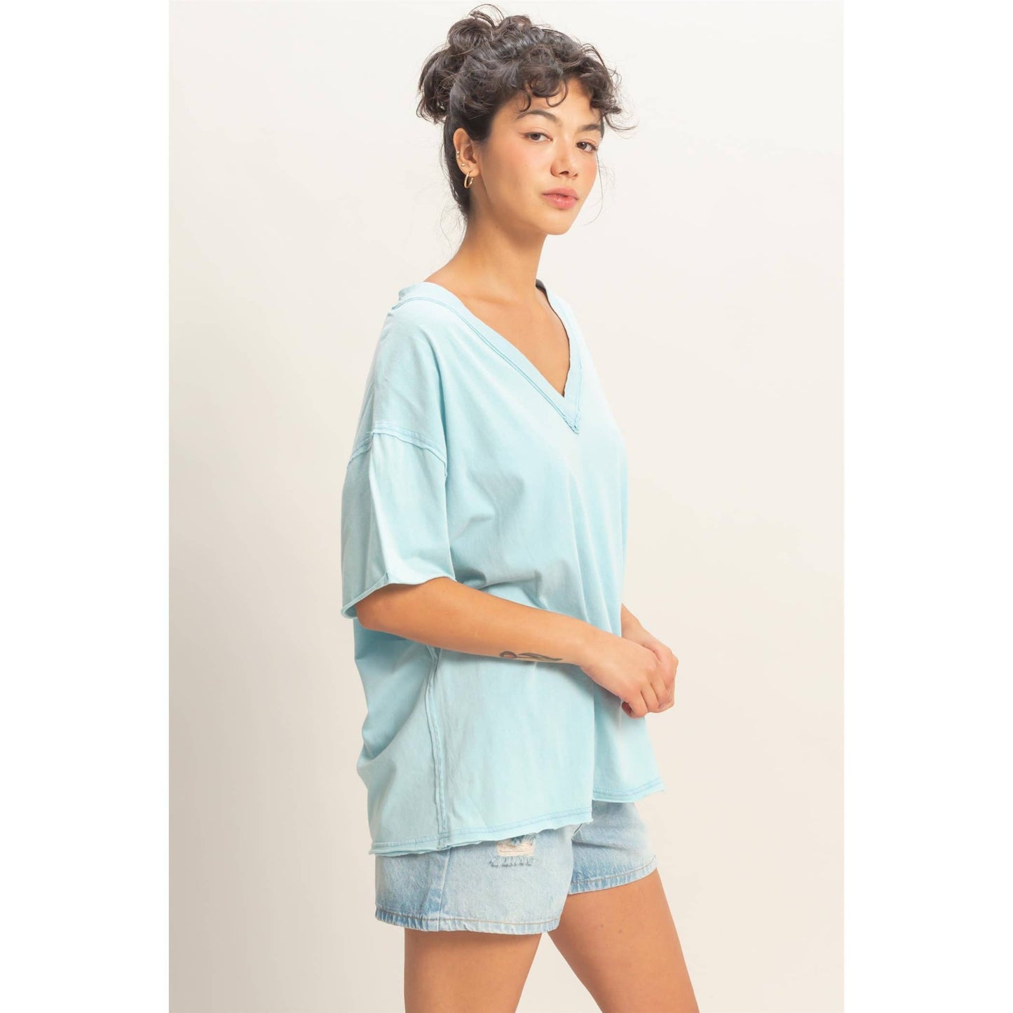 Washed V-Neck Oversized Tee