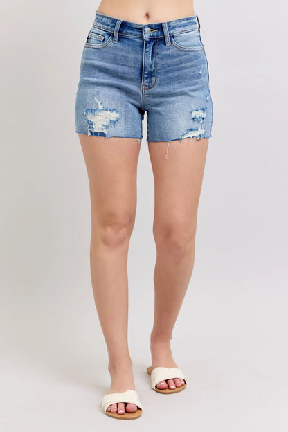 Judy Blue 15294 HW Shorts with Stitch Over Destroy Detail