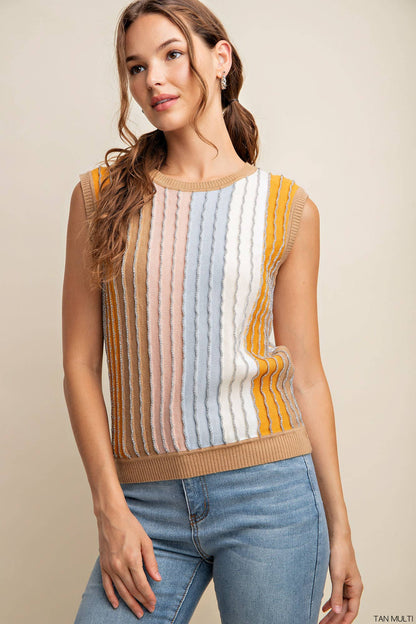 Large Brick Multi Color Shimmer Striped Sweater Shirt Top