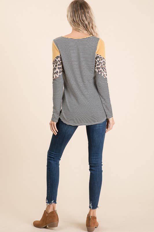 LMT1218-S-Crew Neck Colorblock Knit Top: S / TEAL