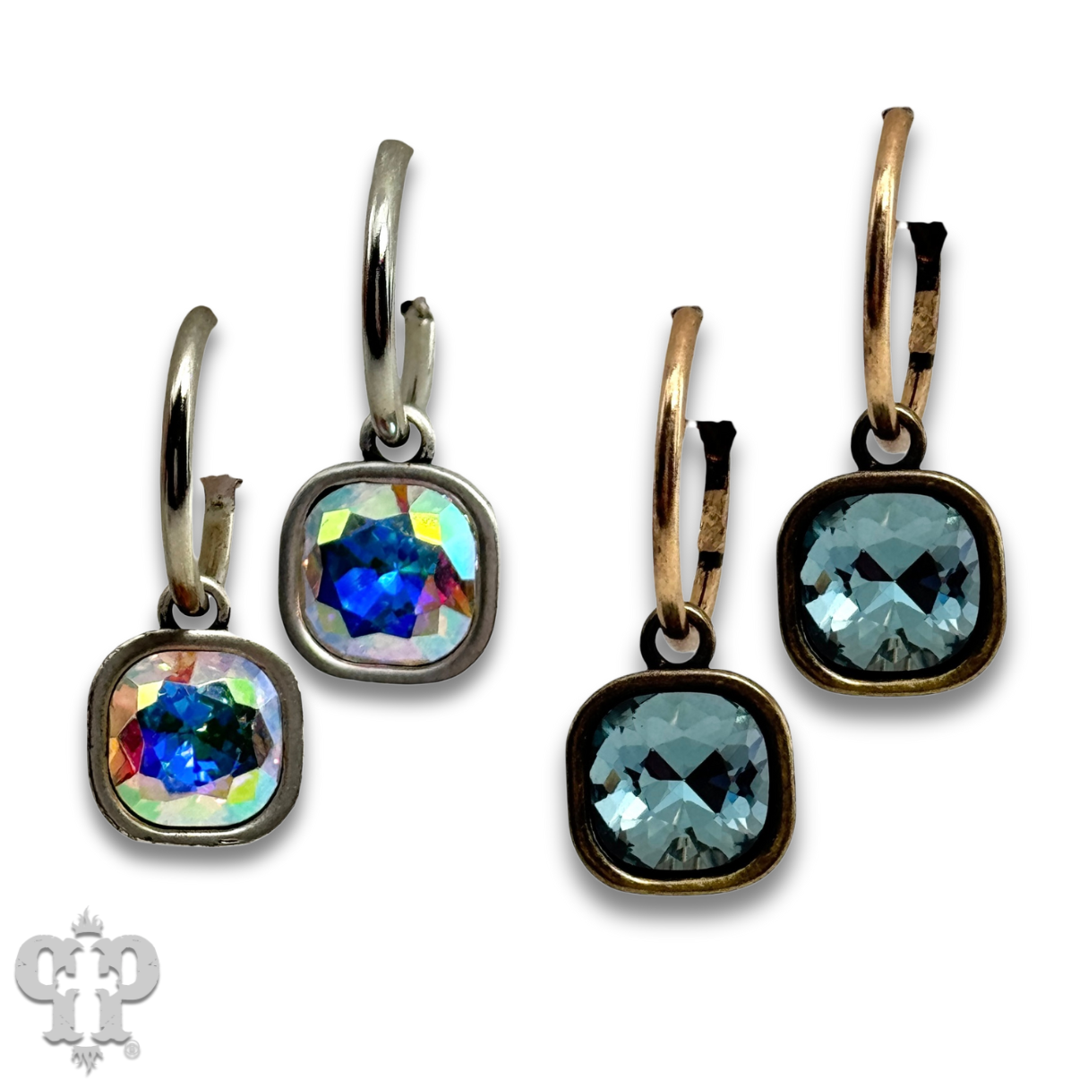 Square rhinestone charm hoop earring