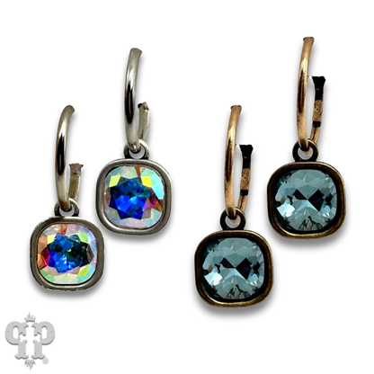 Square rhinestone charm hoop earring