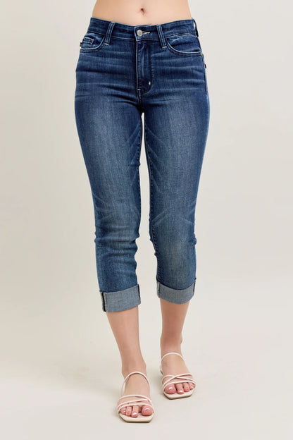 72121 Judy Blue Dark Wash Cuffed Capris Jeans