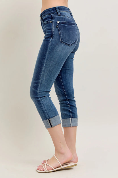 72121 Judy Blue Dark Wash Cuffed Capris Jeans