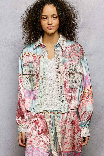 Crochet lace patch floral jacket top