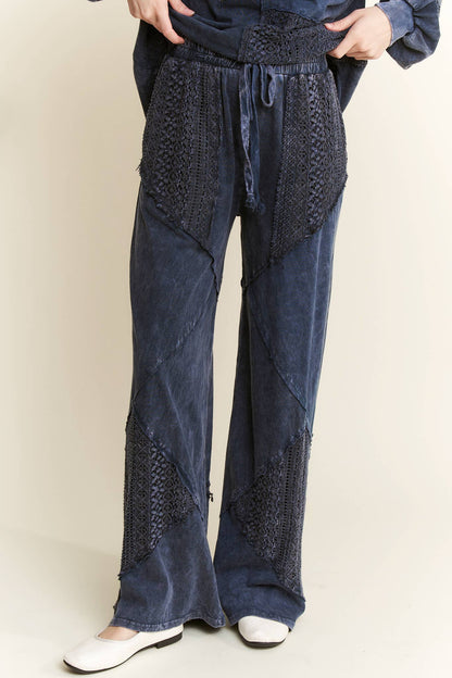 Mineral Wash Lace detailed straight leg pants HP6030