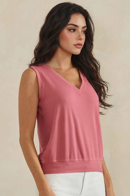 LuxeAir Ribbed Relaxed V-Neck Tank Top - XL