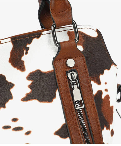 COW HANDBAG TOTE BAG CROSS BAG CLUTCH PURSE SET