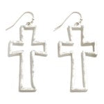 Silver Metal Cross Drop Earrings