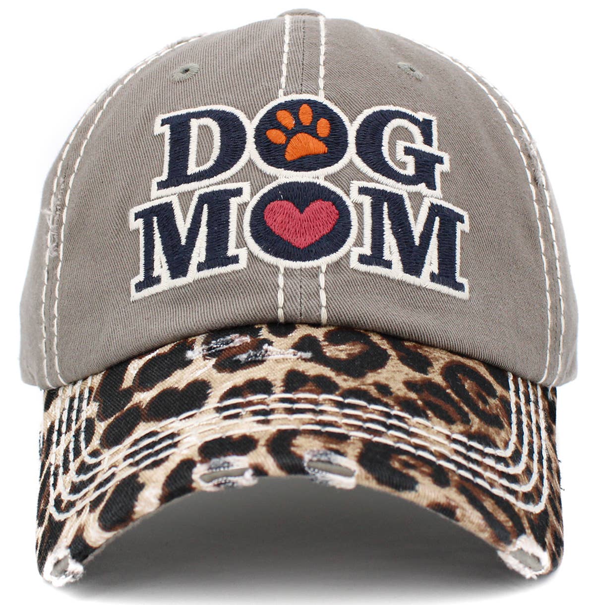 Dog Mom Leopard Washed Vintage Ballcap: BLK