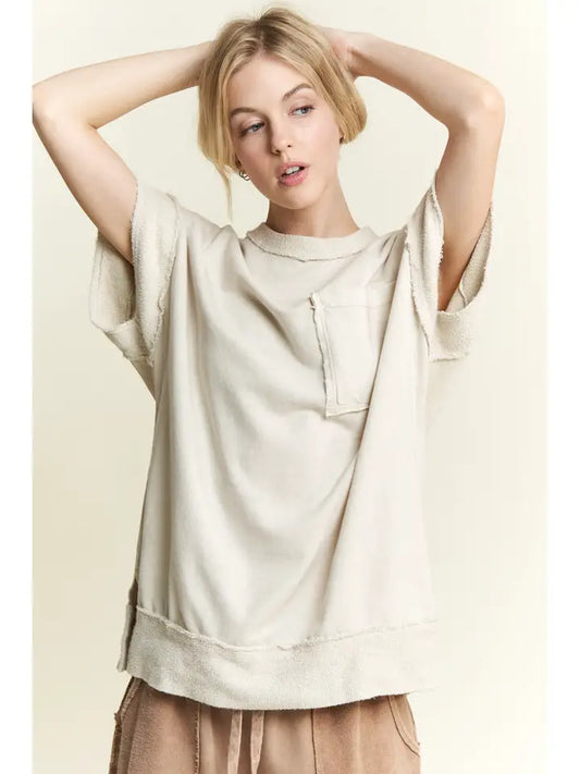 Mineral wash Cap Sleeve Pocket Top Shirt J.her