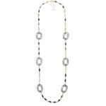 Grey Long Acetate Bead and Chain Link Necklace