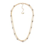 Layered Gold Chain Necklace With Stone Beaded Accents