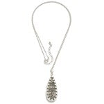 Silver Long Chain Link Necklace Featuring Semi-Precious Teardrop Pendant