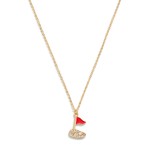Red Sports Themed Pendant Necklace With Rhinestone Accent