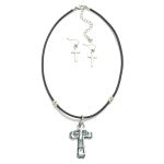 Patina Necklace Set Featuring Metal Nesting Crosses Pendant With Metal Cross Drop Earrings