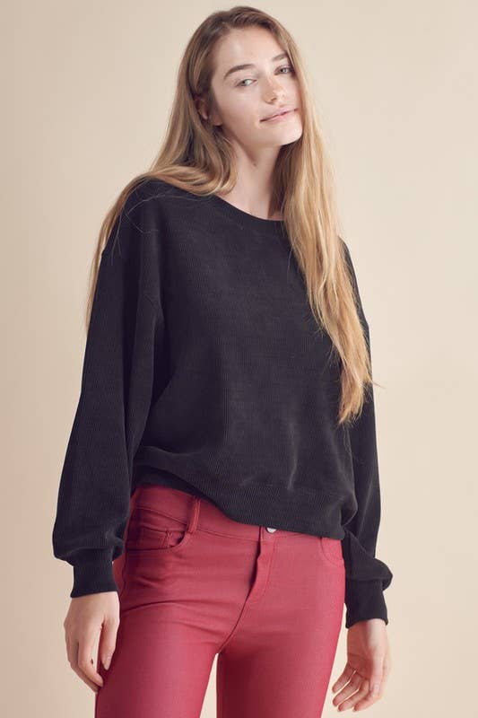 Yelete Relaxed Fit Corduroy Rib Knit Top TP2403