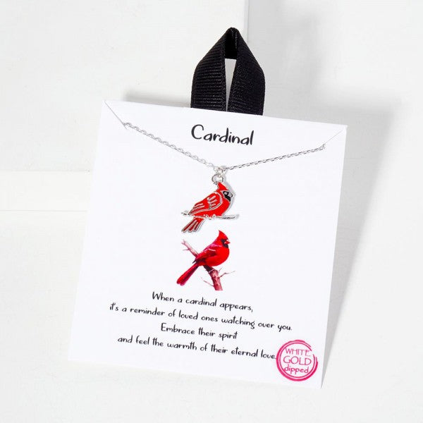 Dainty Chain Link Necklace Featuring Red Cardinal Pendant