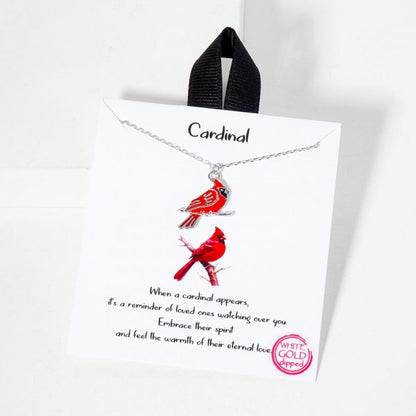 Dainty Chain Link Necklace Featuring Red Cardinal Pendant