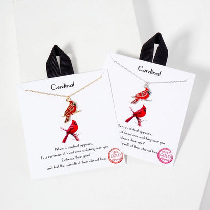 Dainty Chain Link Necklace Featuring Red Cardinal Pendant