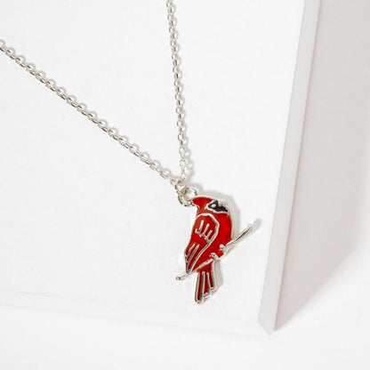 Dainty Chain Link Necklace Featuring Red Cardinal Pendant