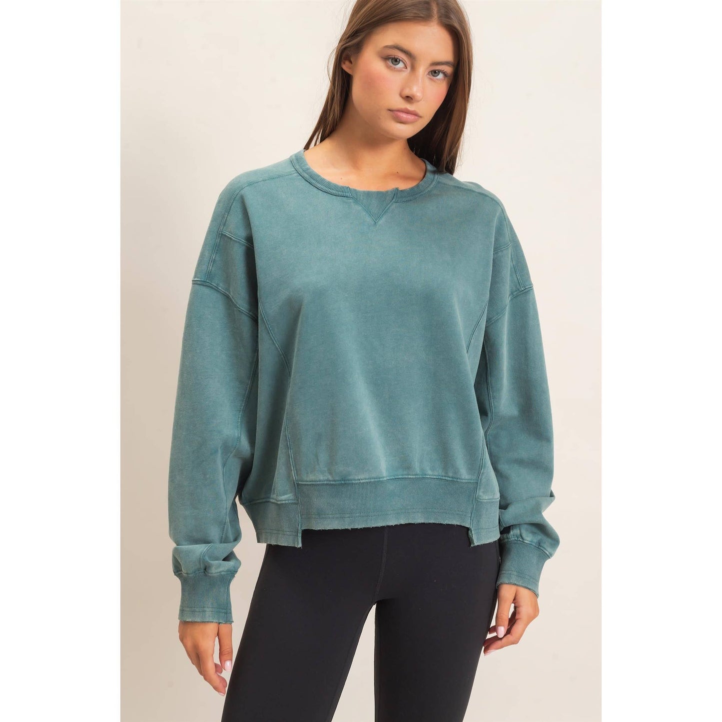 Acid Wash Seam Detail Crew Neck Sweatshirt DZ26A655