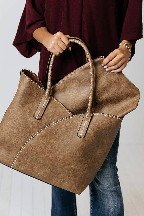 COL001-2 2-in-1 Stitch Trim Detail Shoulder/Tote Set Bag
