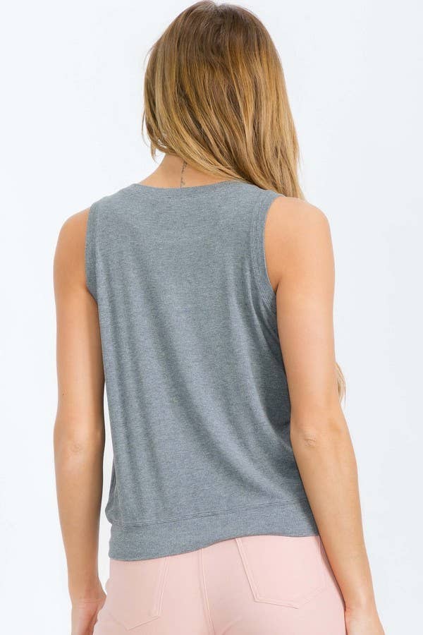 Women's Ribbed Viscose Crew Neck Loose Fit Tank XL