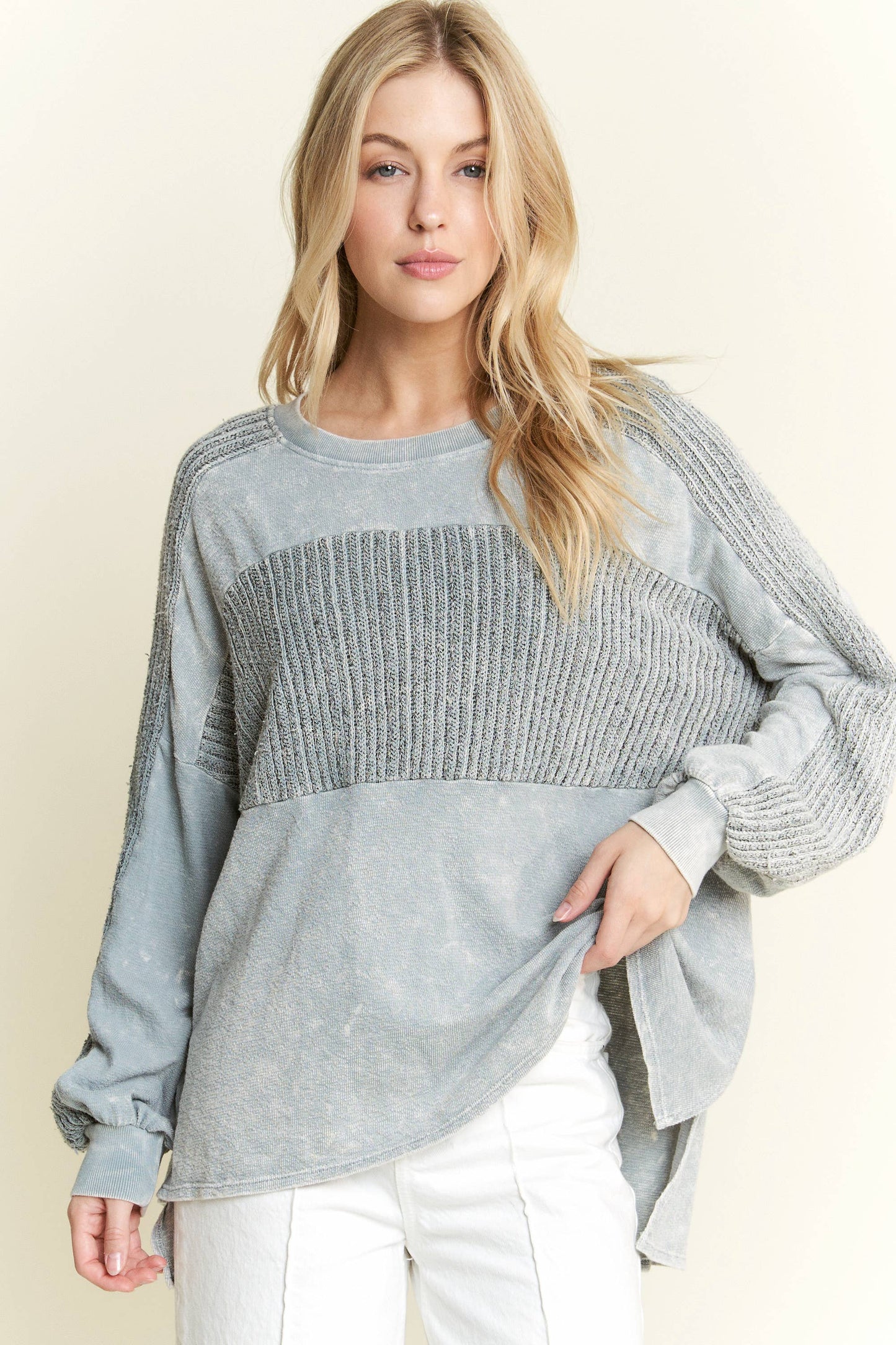 Mineral Wash Knitted Low Gauge Rib Melange top HT5959