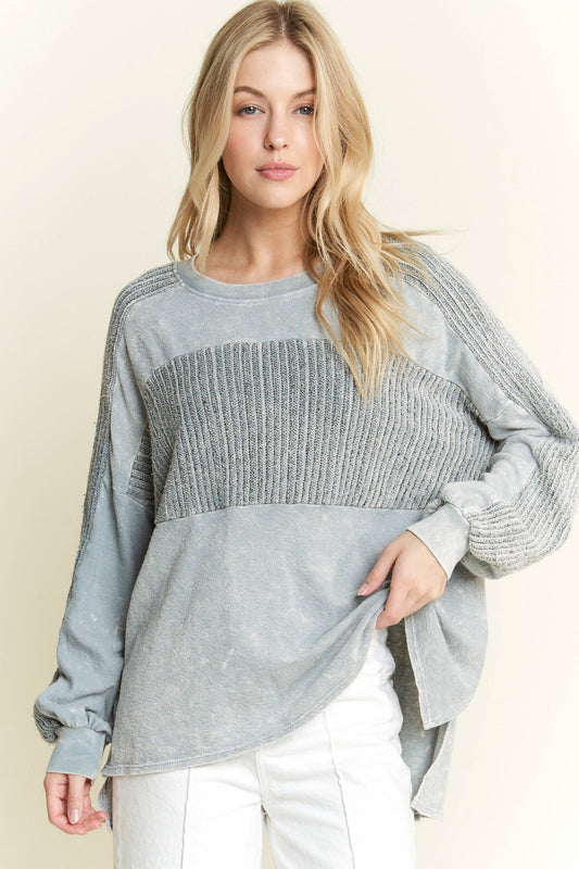 Mineral Wash Knitted Low Gauge Rib Melange top HT5959