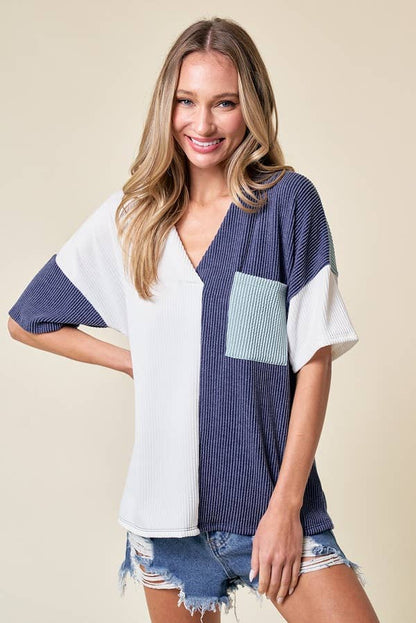 LMT3996-Trust Me In Colorblock Top