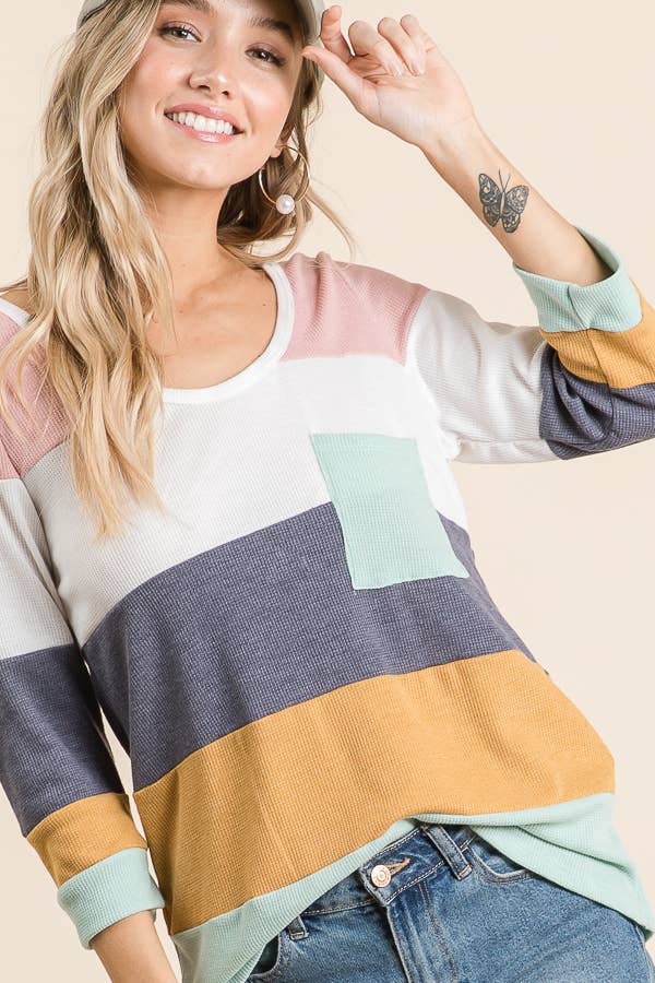 LMT1469-01-Thermo Colorblock Knit Top