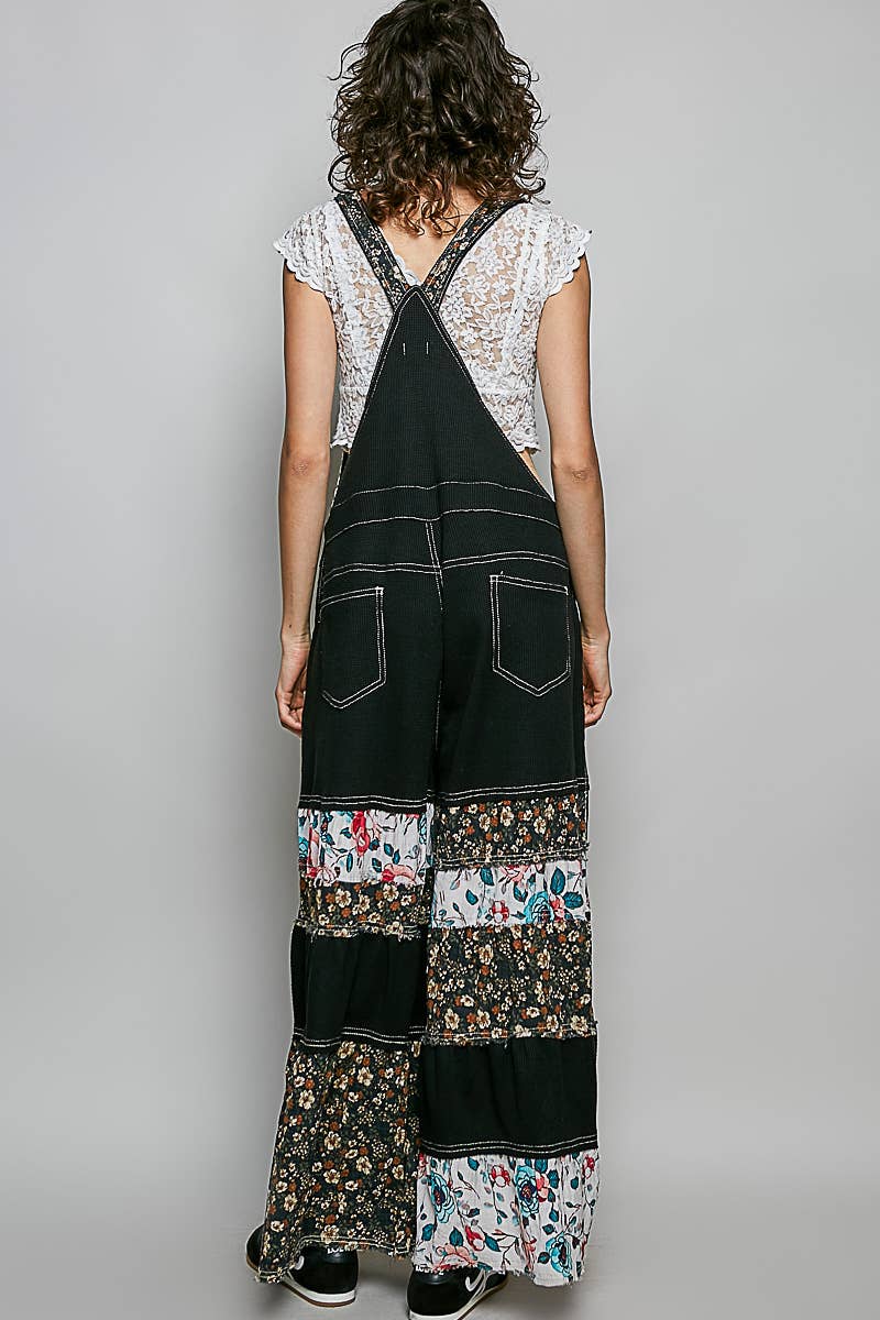 POL Printed Fabric Ruffle Wide Leg Overalls