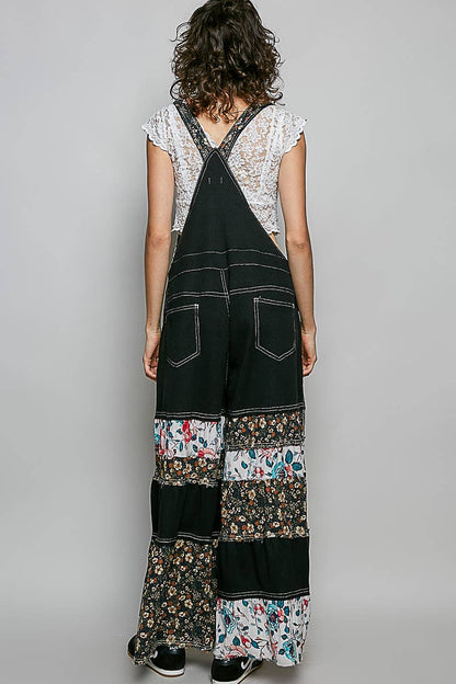 POL Printed Fabric Ruffle Wide Leg Overalls