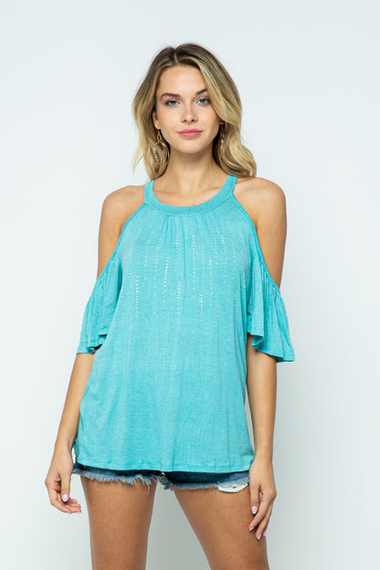 Vocal S/S Off the Shoulder sleeves with stones Shirt Top